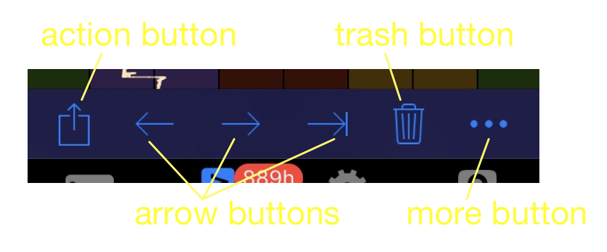 Toolbar showing the action button, arrow buttons, trash button and more button